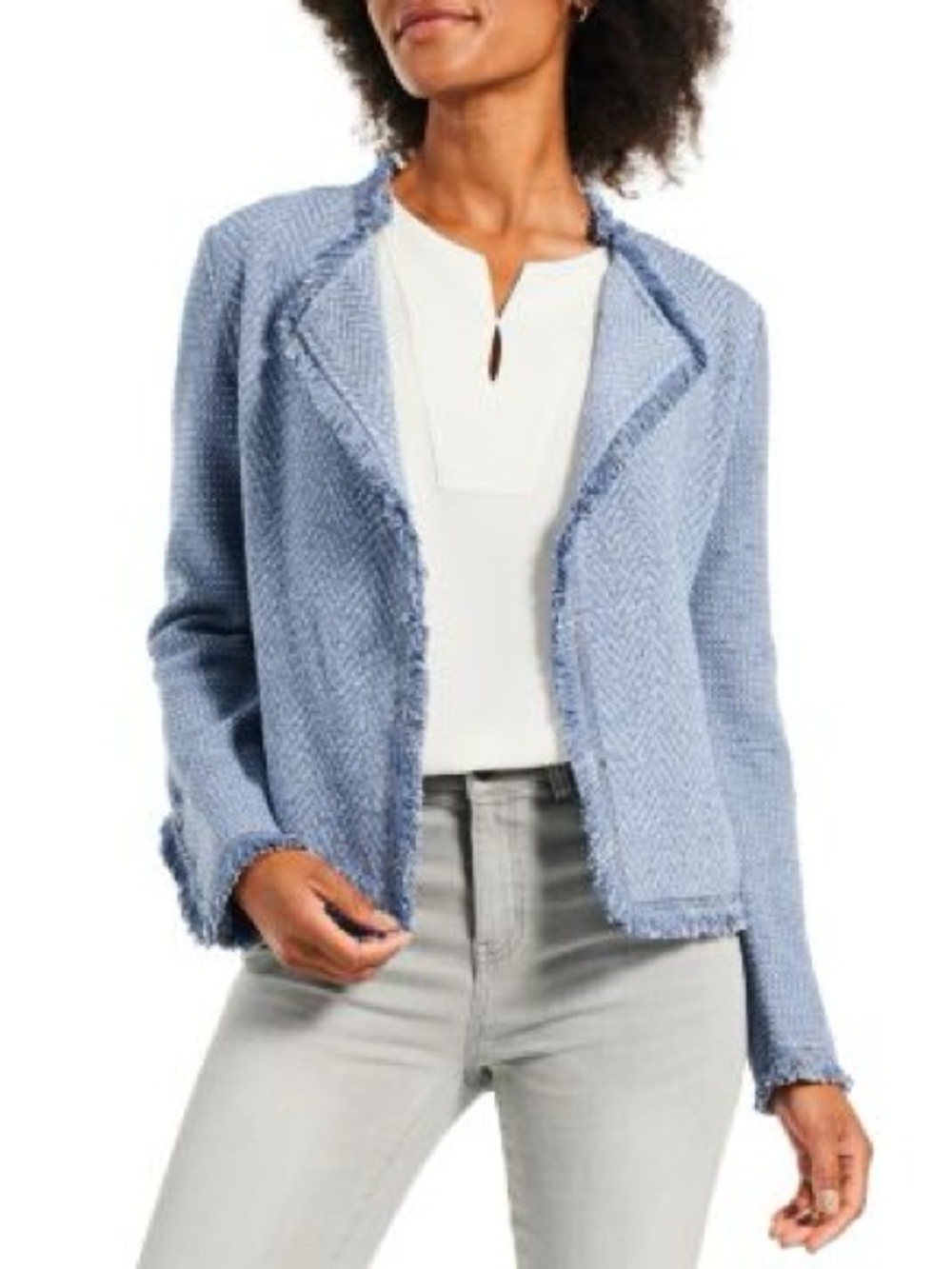 Nic and Zoe Fringe Mix Knit Jacket Size Large Blue mix